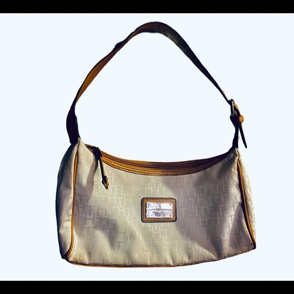 Y2K Tommy Hilfiger Cream Tan Logo Shoulder Bag - Picture 1 of 11